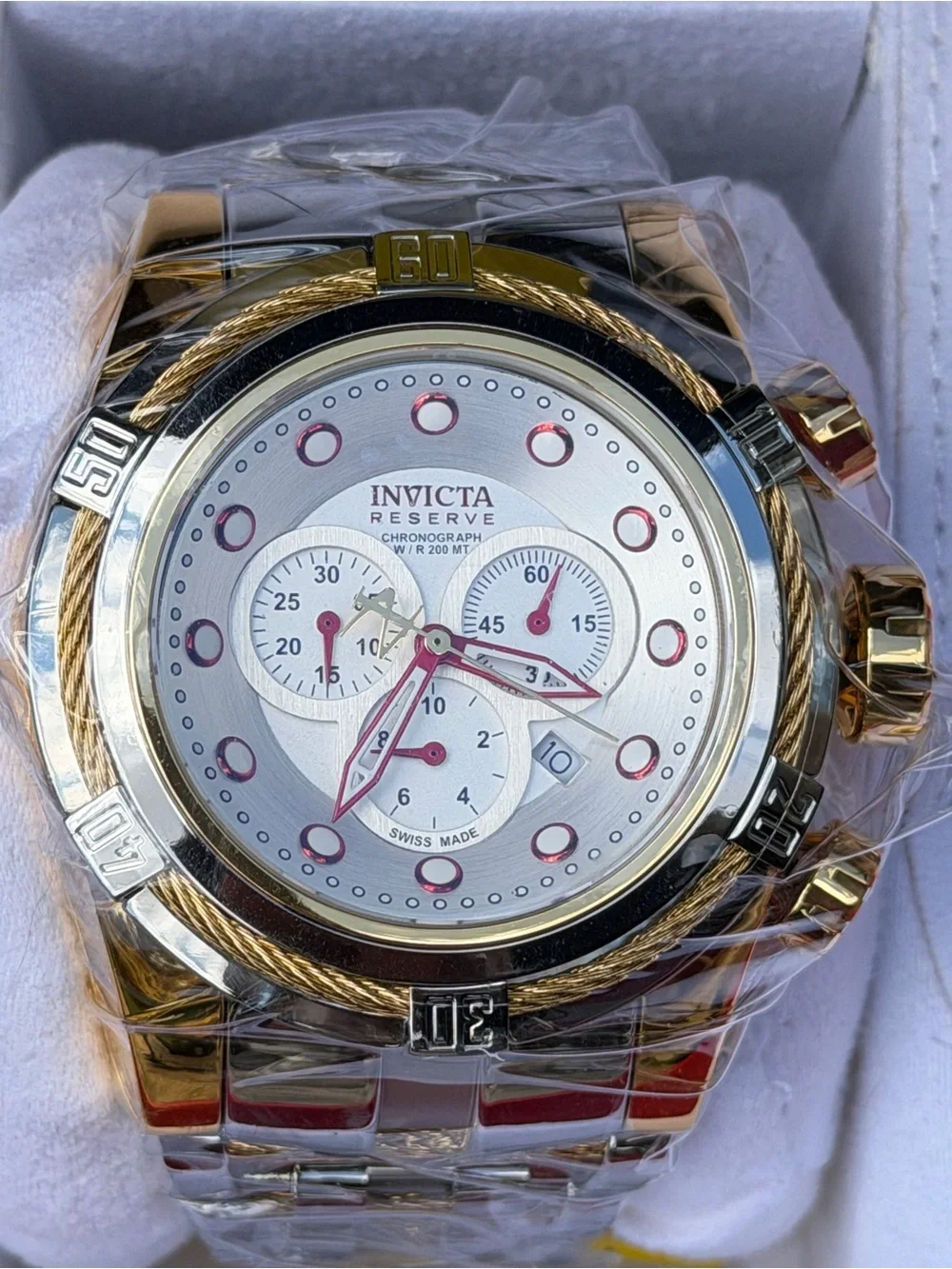 Two-Tone Gold & Silver Chronograph Watch - White Dial
